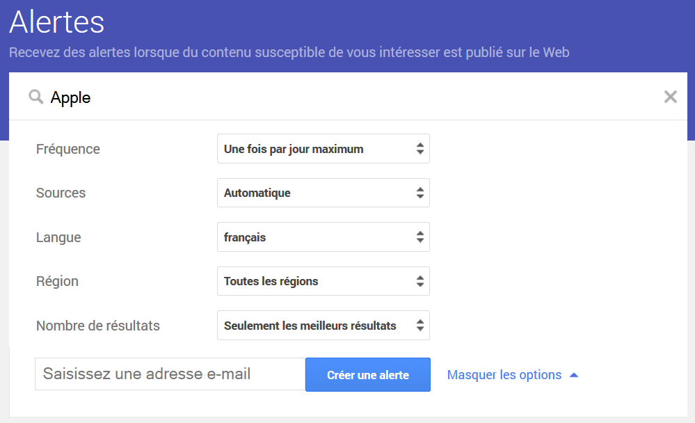 apercu outil de veille Google Alerts