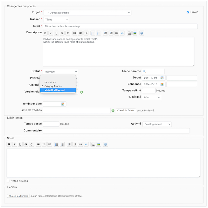 création de demandes dans redmine