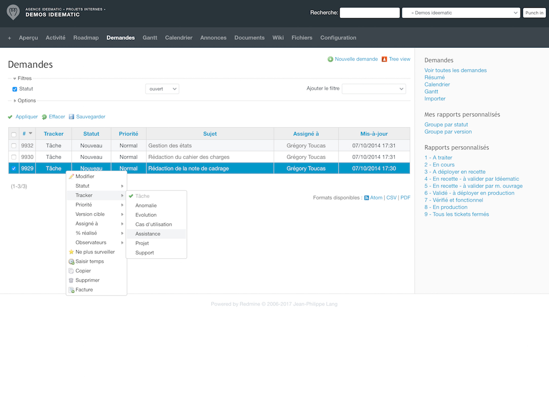 liste des demandes dans redmine