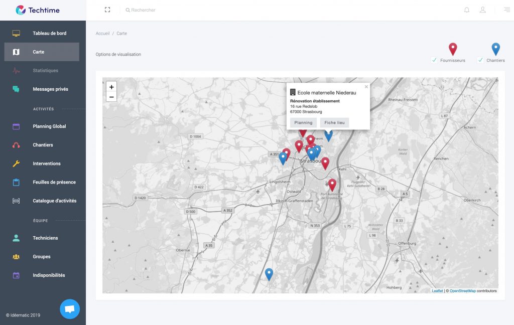 localisation des chantiers et des fournisseurs