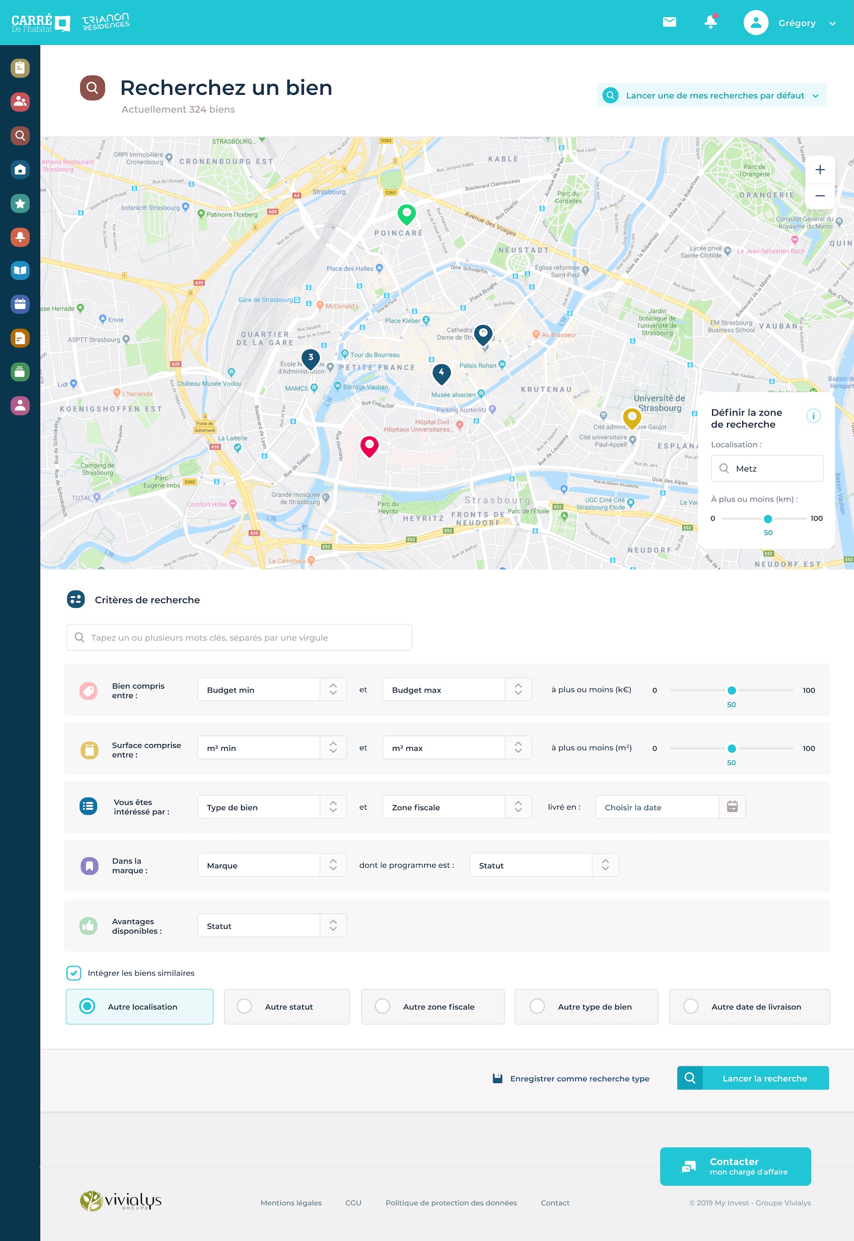 Recherche multicritère de biens dans MyInvest Moteur de recherche multicritère de biens immobiliers dans l’extranet MyInvest